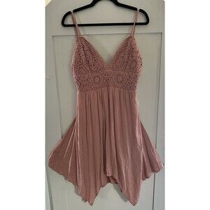 Almost Famous Pink Coral Handkerchief Tie Back Mini Dress Crochet Top Size XL